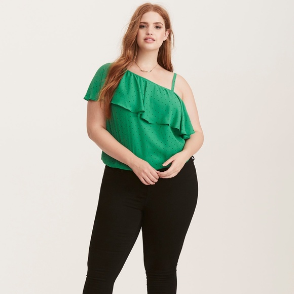 NWOT Torrid Polka Dot Georgette One Shoulder Top - Picture 2 of 7